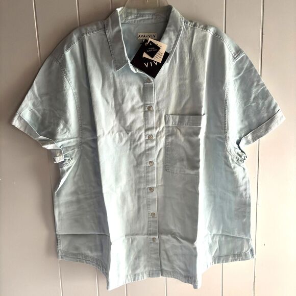 AVA & VIV Tops - AVA & VIV Sz. X No Gap Button Front Short Sleeve Soft Cotton Denim Shirt #C